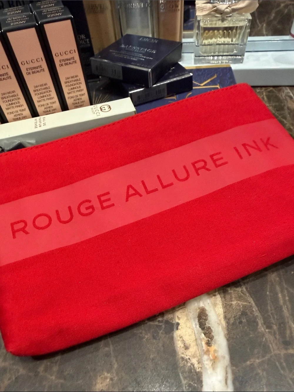 CHANEL Red Logo Zip Pouch